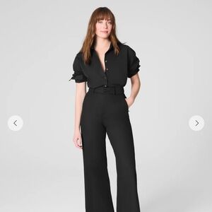 SPANX Black Wide Leg Twill Trousers